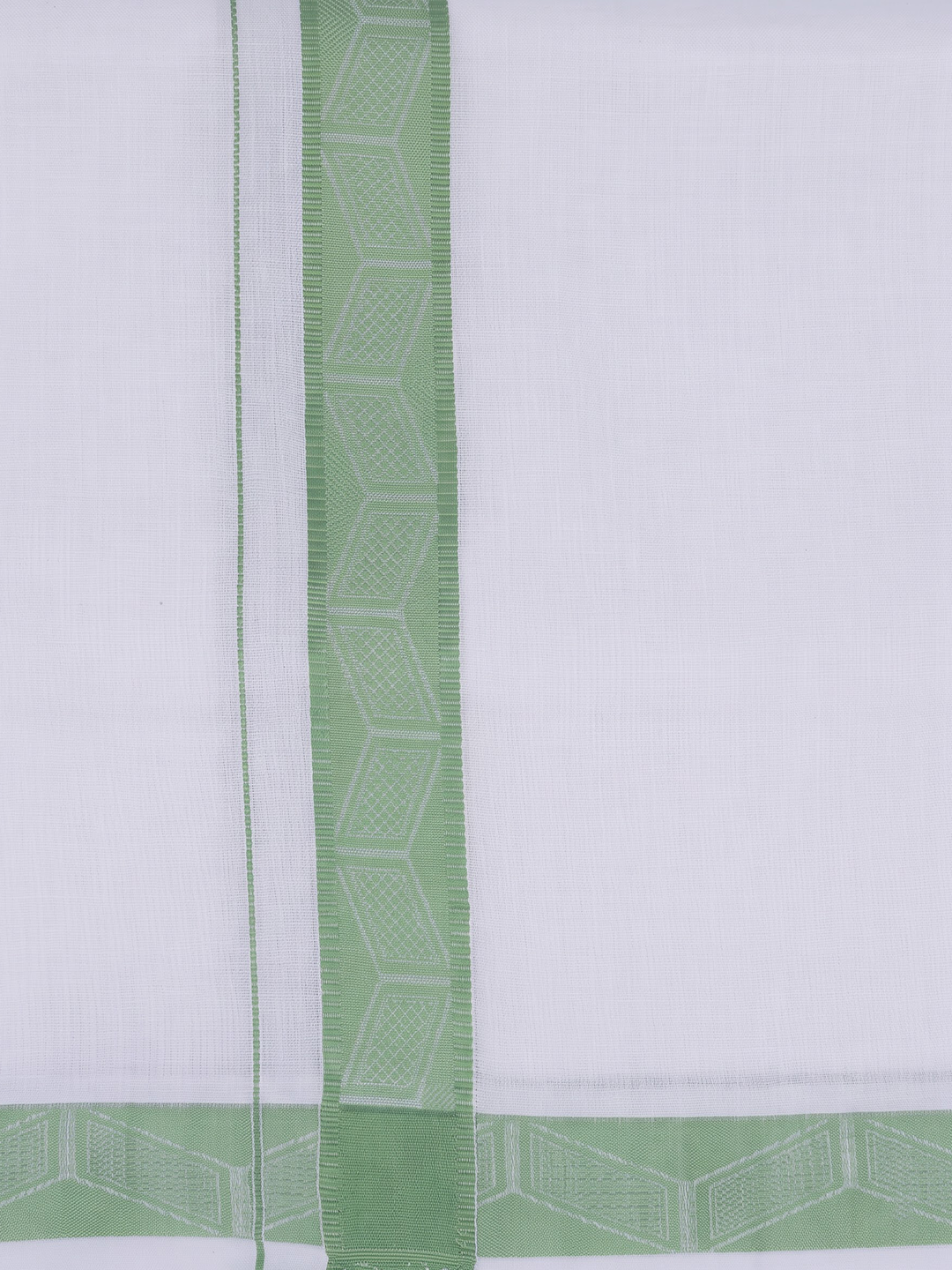 Single Layer Cotton Blend White Dhoti With Green Jacquard Design Border ELC02