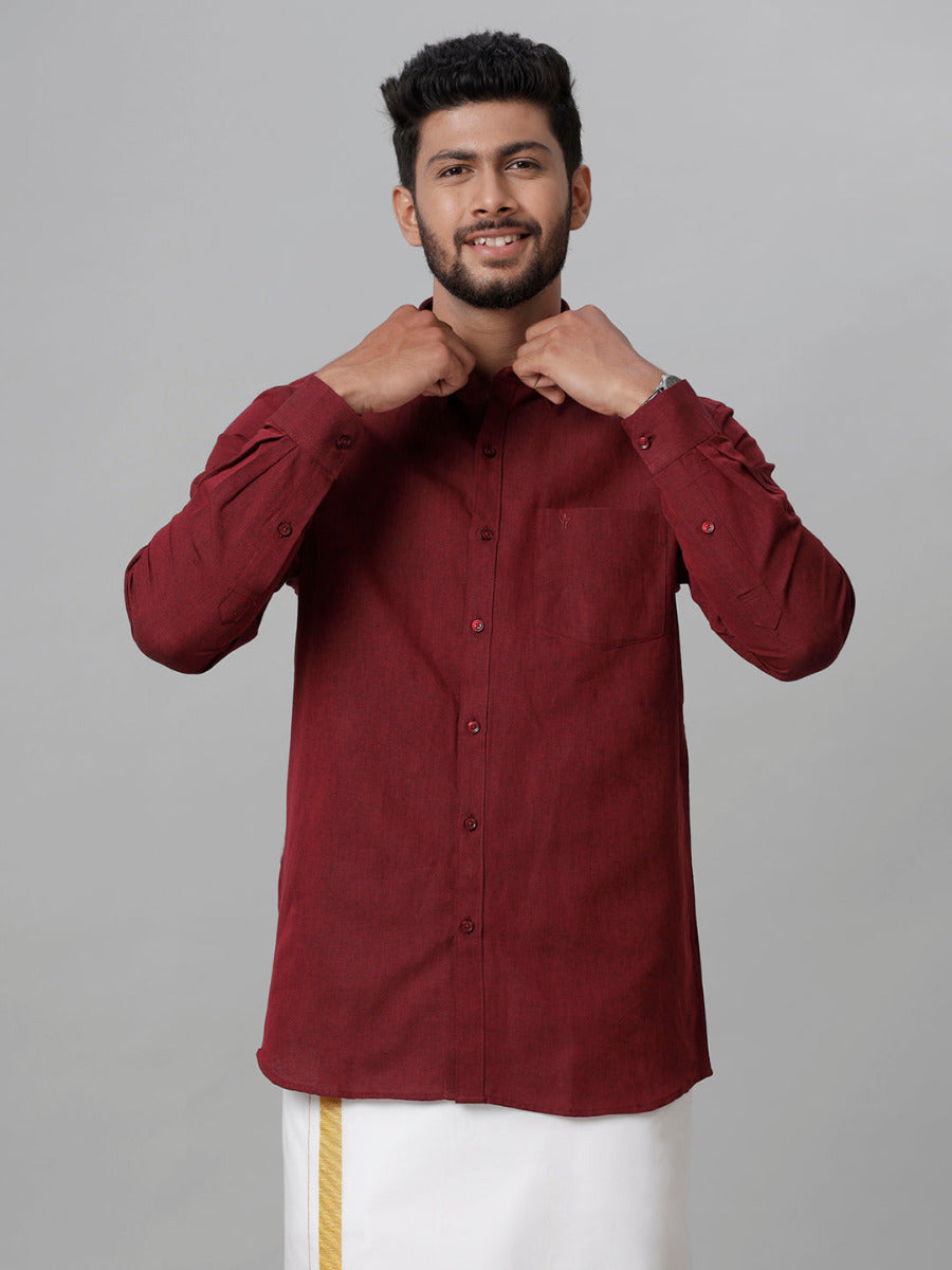 Men Linen Cotton Shirt Maroon LF14 - Main Image