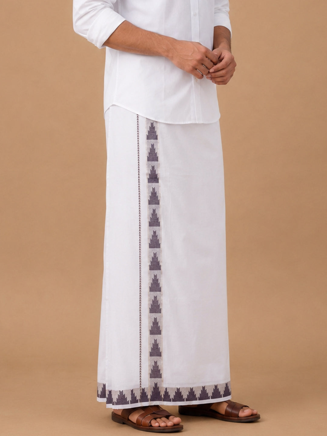 Men Premium Cotton Double Layer White Dhoti with Fancy Jari Border Luxury Elite LC33