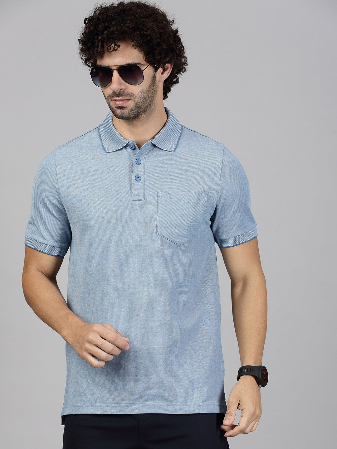 Men Cotton Rich Smart Fit Expert Polo T-Shirt Denim Blue EP27