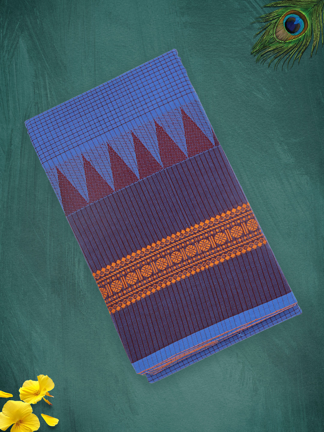 Women Denim Blue Plain Pure Chettinad Cotton Saree PCS220