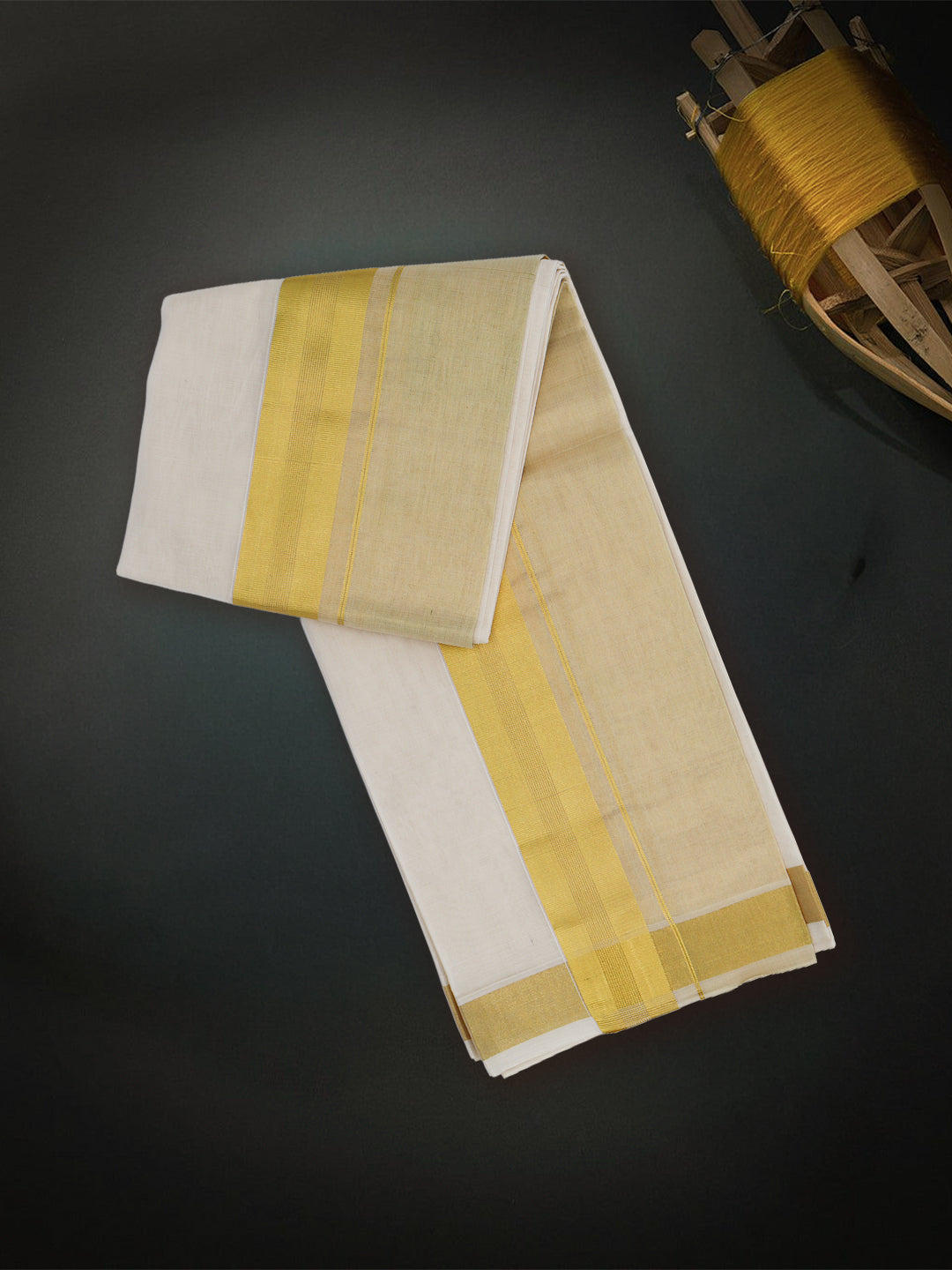 Men Premium Handloom Cream Dhoti with Fancy Border HLM64