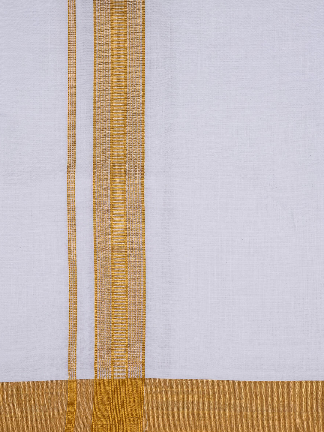 Single Layer 100% Cotton White Dhoti With 1 1/2 Inch Jacquard Gold Jari Border - GG06