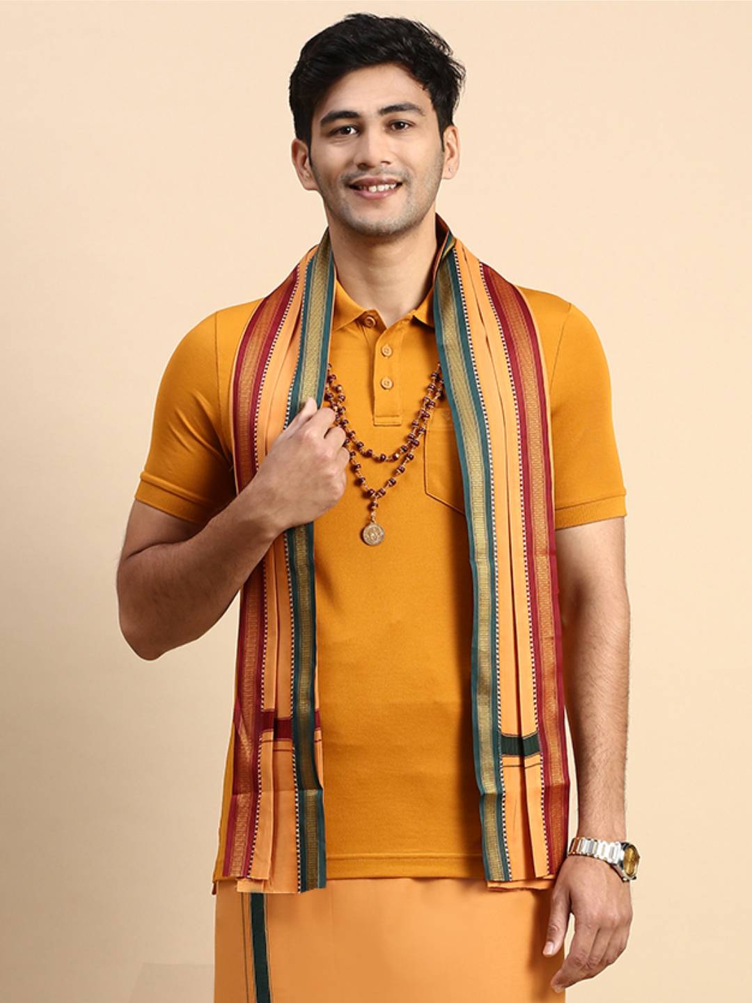 Men Mayilkhan Border Angavastram Towel Gandarva Kaavi