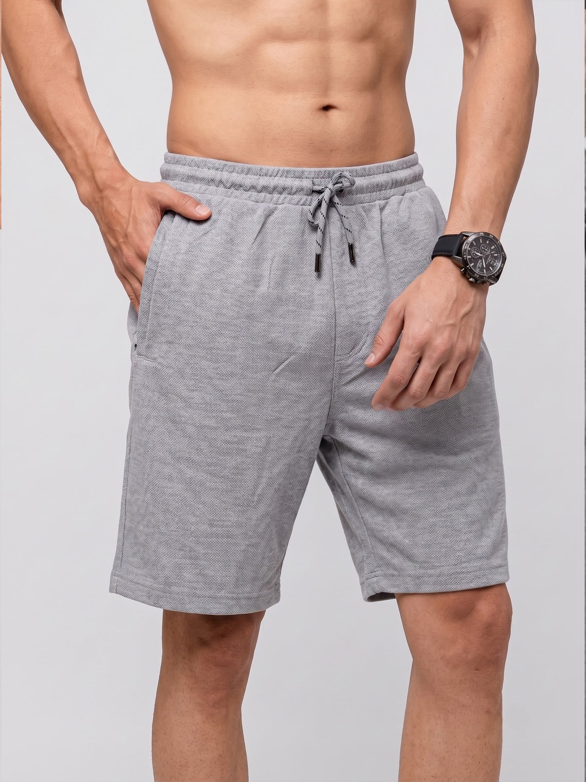 Cotton Rich Aeroflex Structured Grey Melange Shorts AFS4
