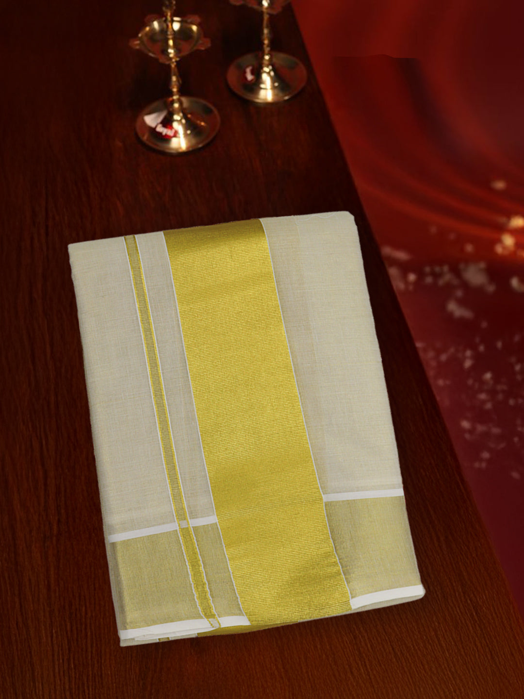 Men Tissue Gold Jari Border Panchakacham with Angavasthram Set (9+5) Gangotri GG01