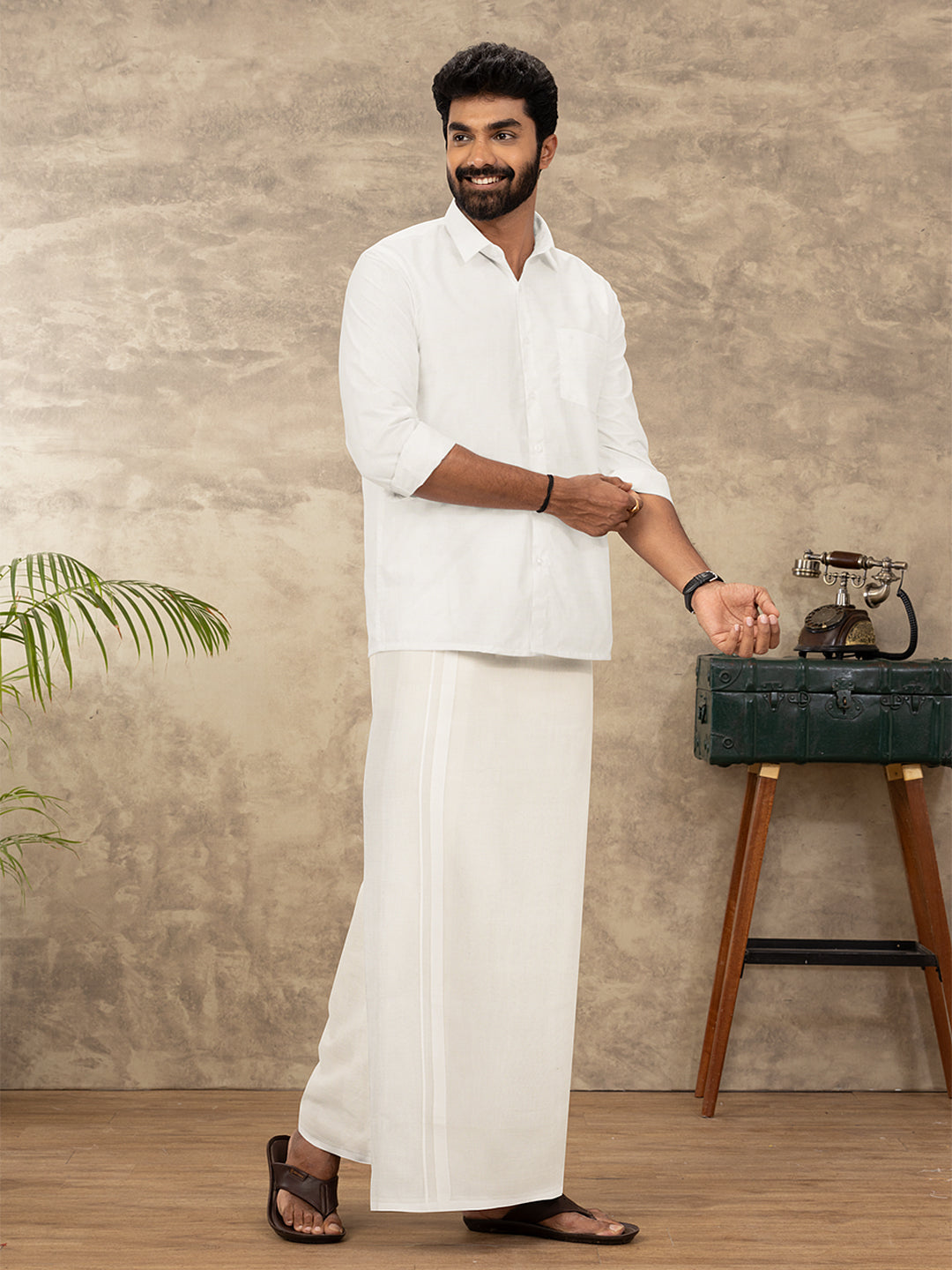 Men Kora Cotton Paramas Double Layer Dhoti 5910