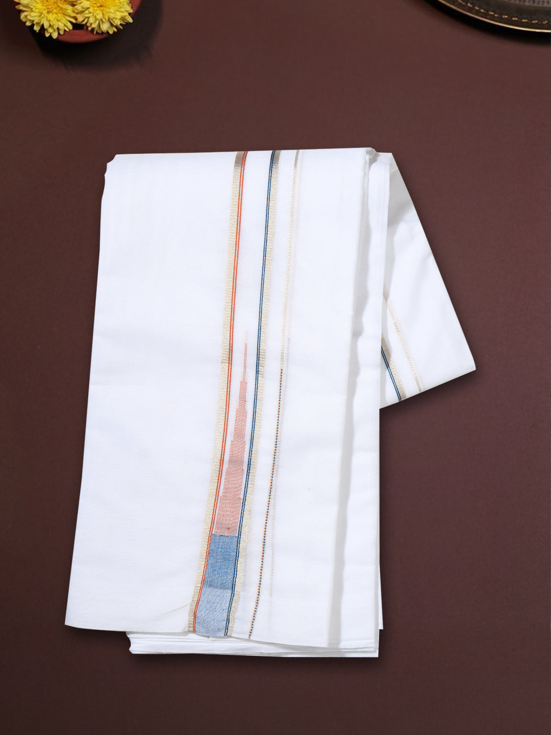 Men 100% Cotton Double Layer White Dhoti with Fancy Jari Border Luxury Club LCFJ02