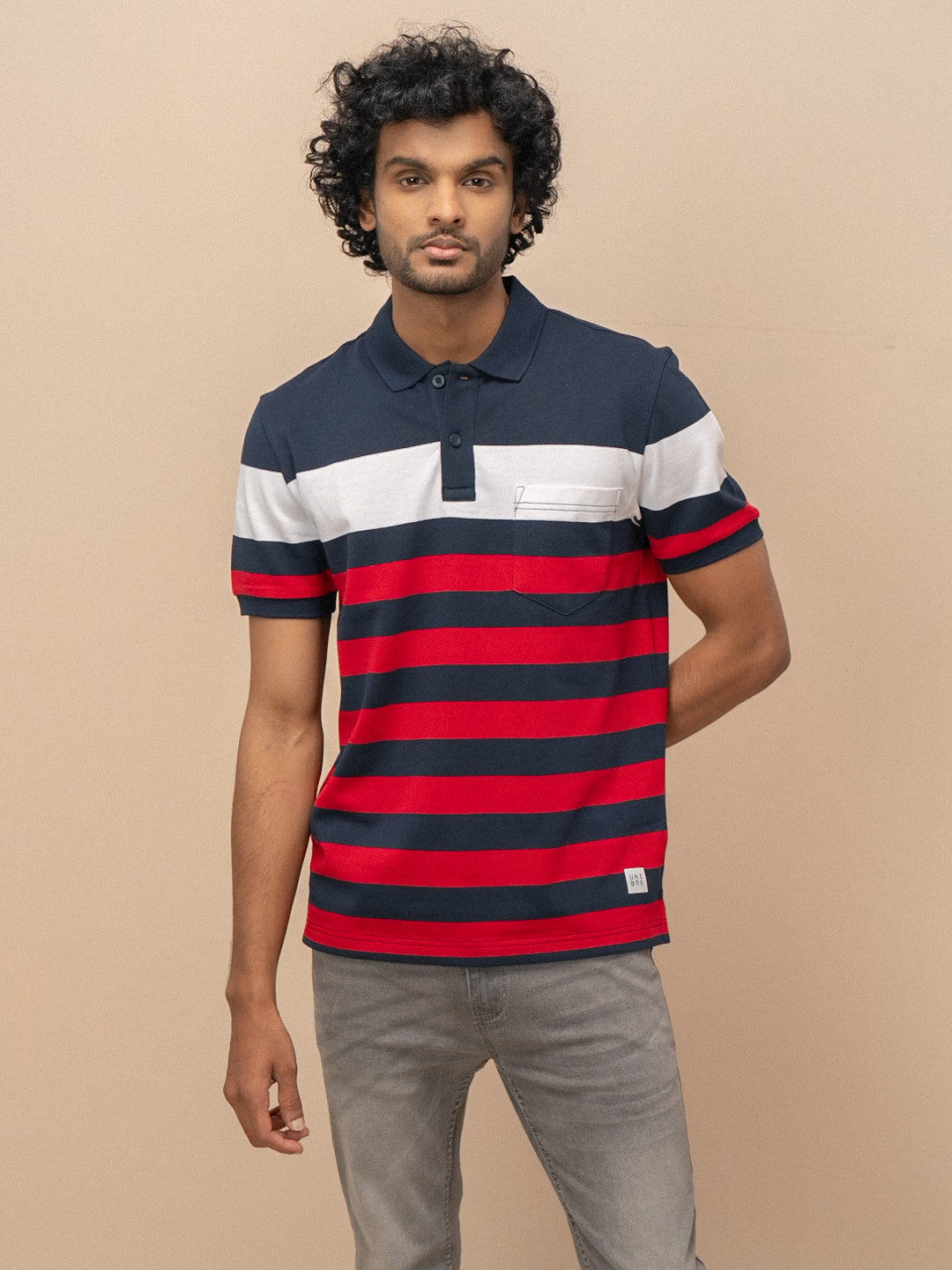 Men Smart Fit Engineered Polo T-Shirt Navy with Red EN23