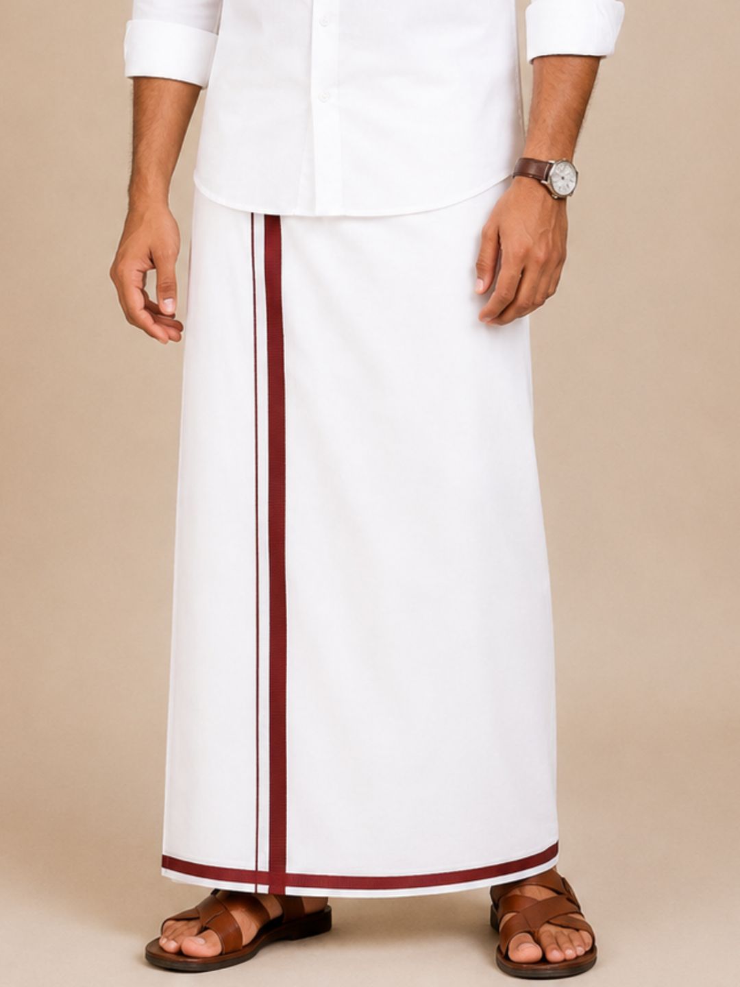 Men Wrinkle Free Single Layer Small Border Dhoti Amul AM02