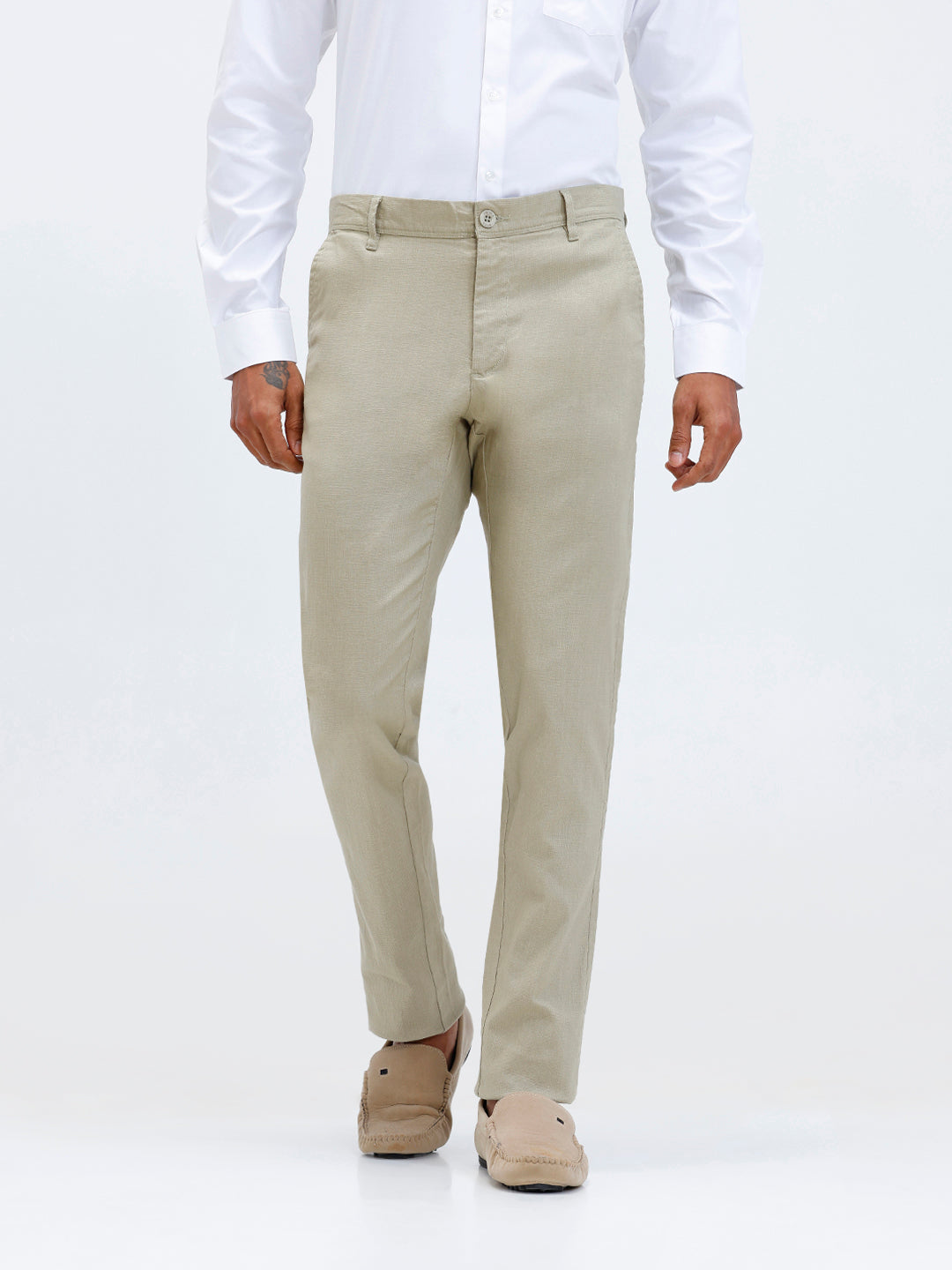 Mens Cotton Shirt and Linen Cotton Light Olive Trouser Combo TR15505