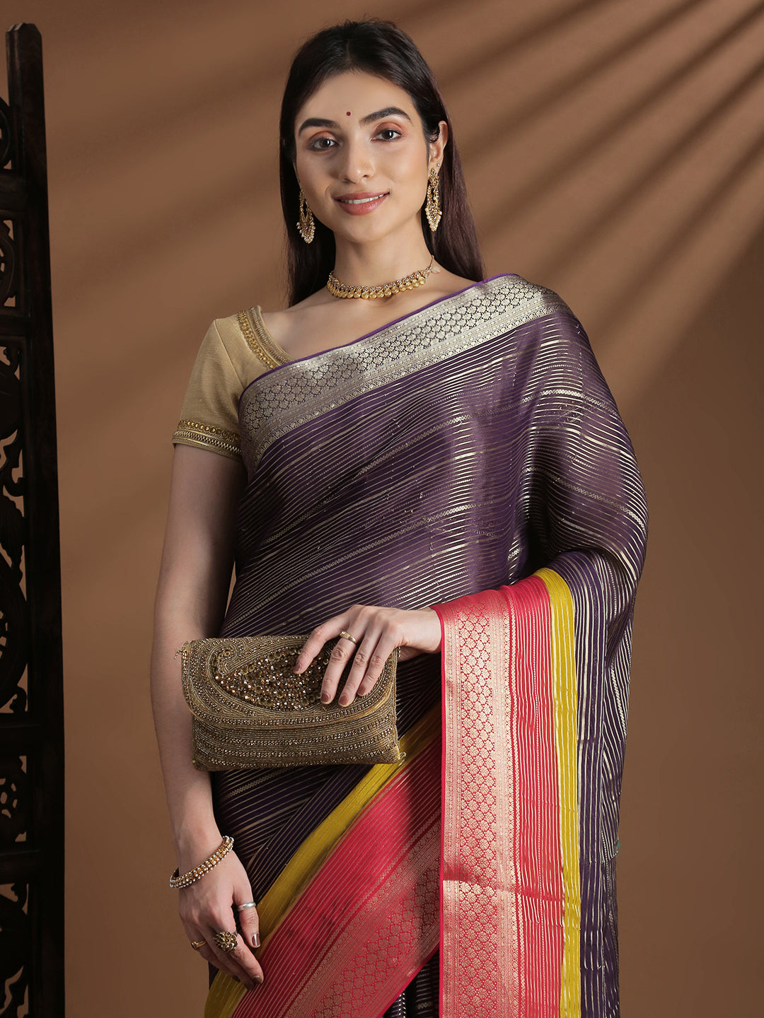 Women Semi Mysore Silk Saree Dark Purple SS397