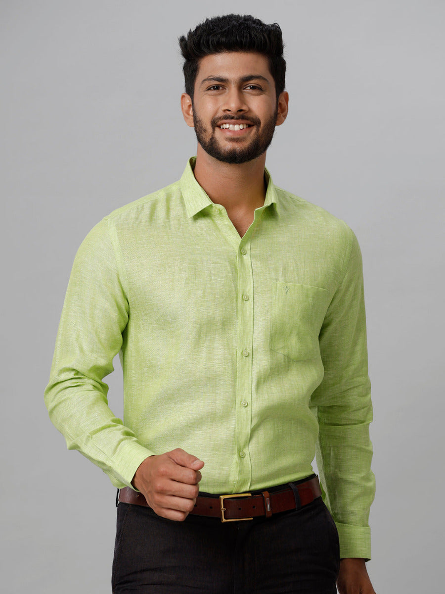 Mens Pure Linen Smart Fit Shirt Lime Green -L34