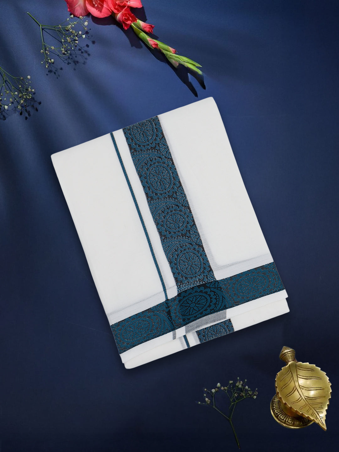 Men Premium Cotton Double Layer White Dhoti with Fancy Border Luxury Club LC23