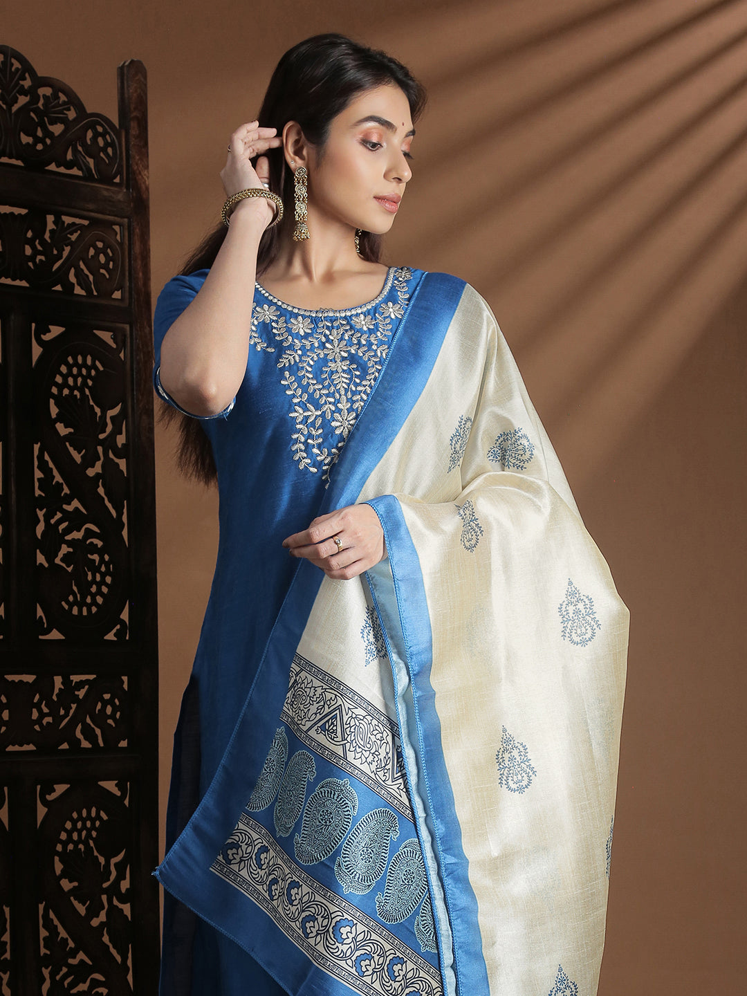 Women Denim Blue Kurti Set EKS130