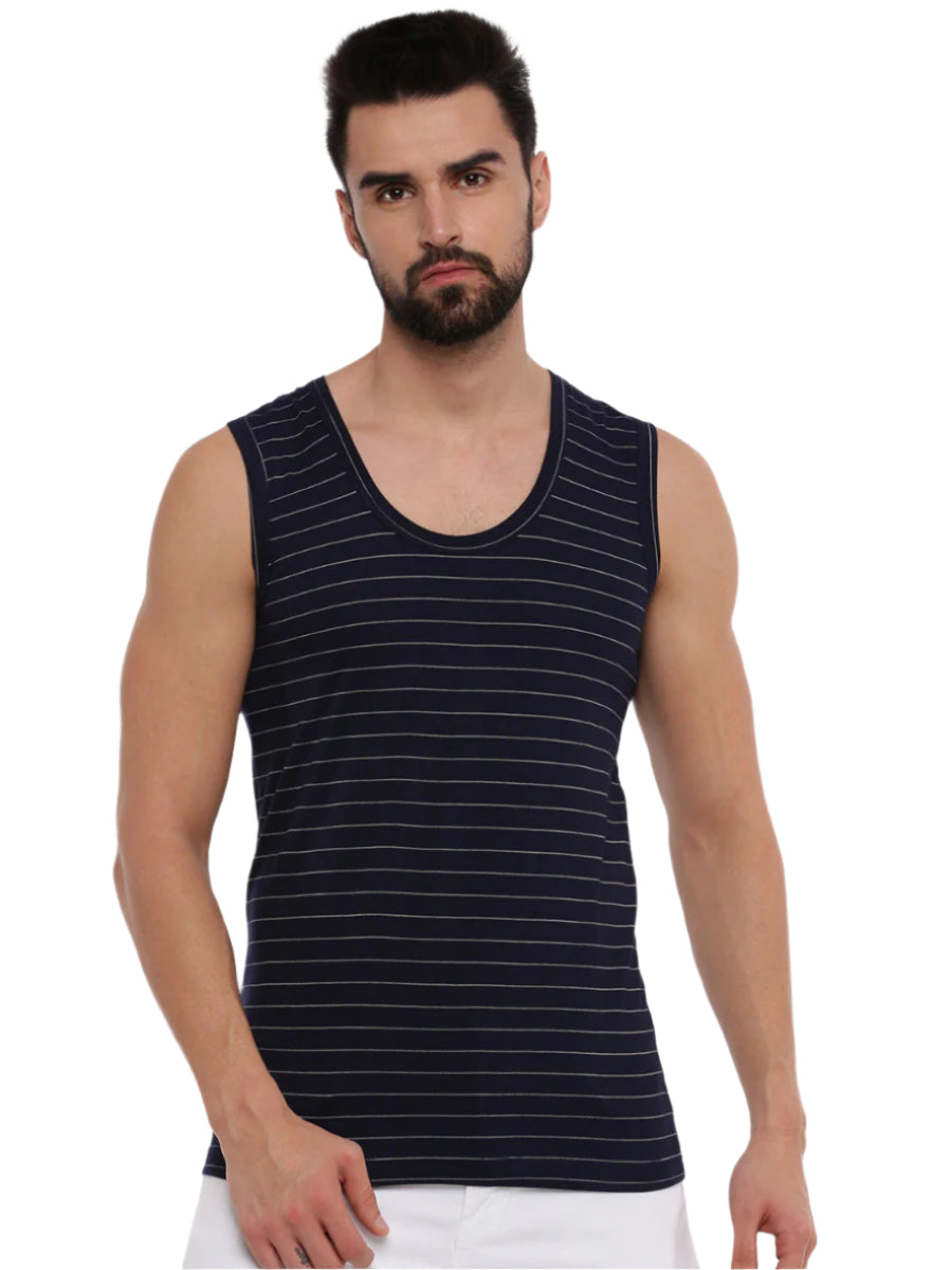 Men Combed Cotton Assorted Colour Vest RNBS Win Striped (Pack of 2)