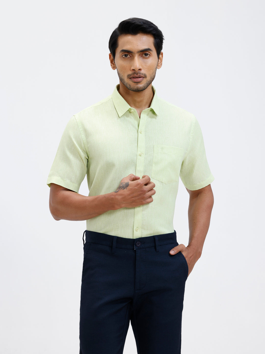 Men Cotton Rich Shirt Light Green Trendy 12 YL9