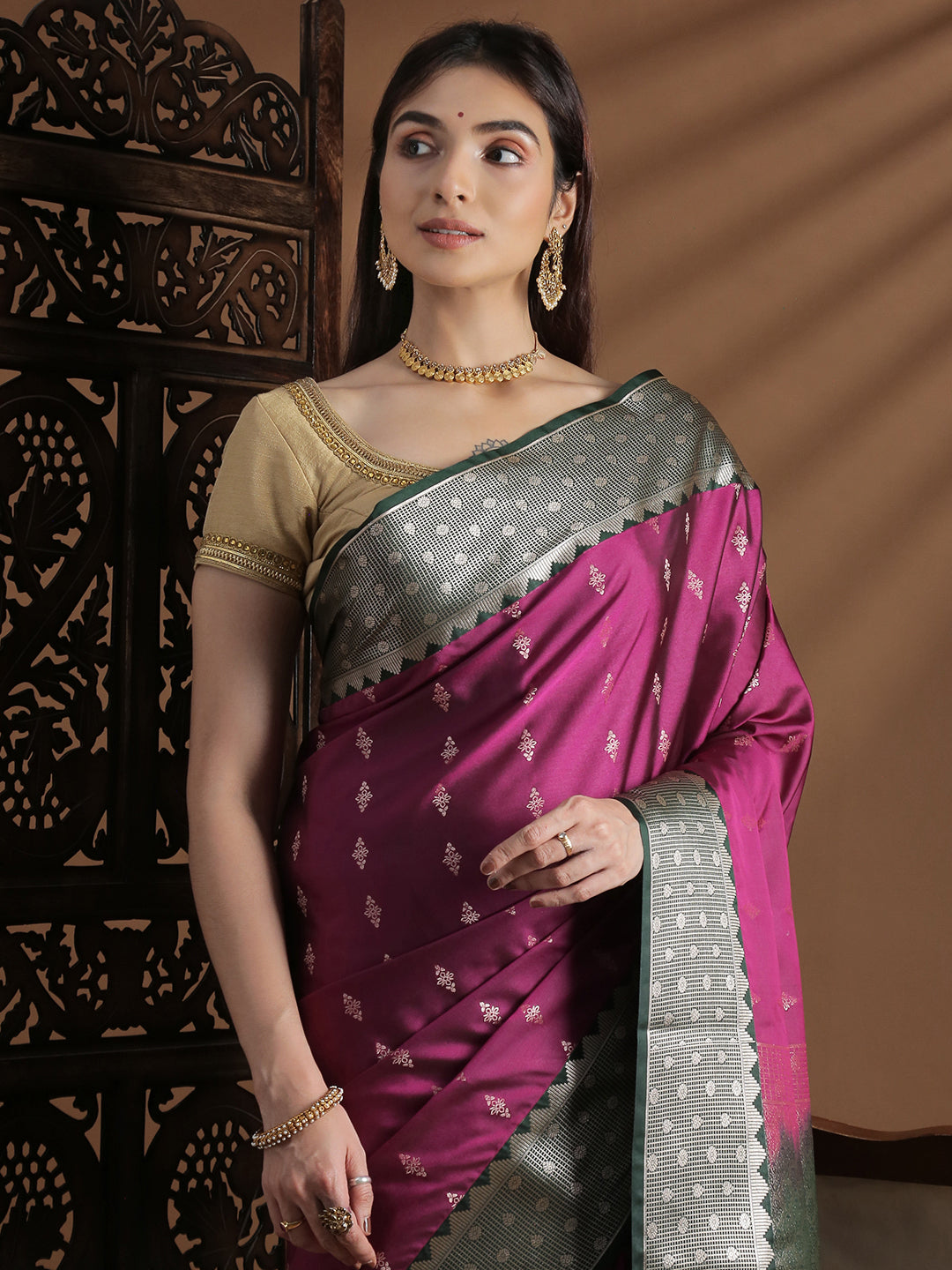 Couple Combo Shirt & Dhoti Set with Saree Magenta SS411
