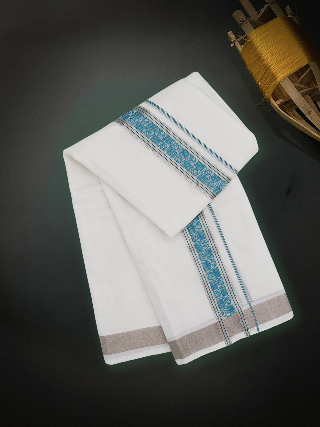 Men Premium Handloom White Dhoti with Fancy Border HLM72