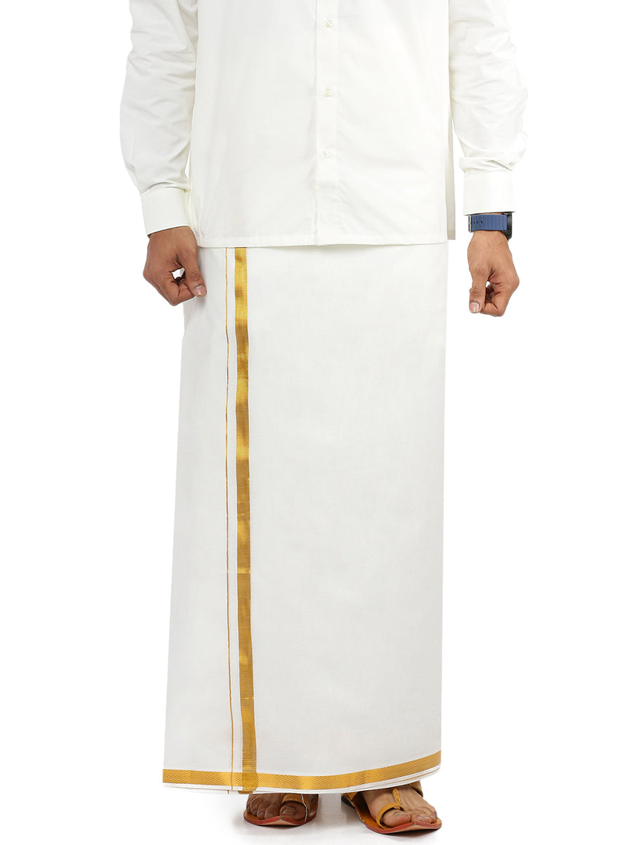 Mens 100% Cotton Single Dhoti Cream with 1/2" Gold Zari Border Galaxy