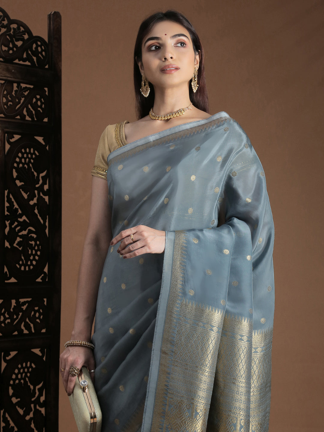 Women Semi Mysore Silk Saree Grey SS402