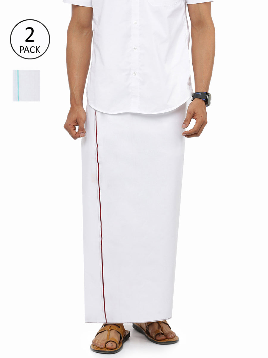 Mens White Dhoti with Small Border Rajaram (2 PCs Combo)