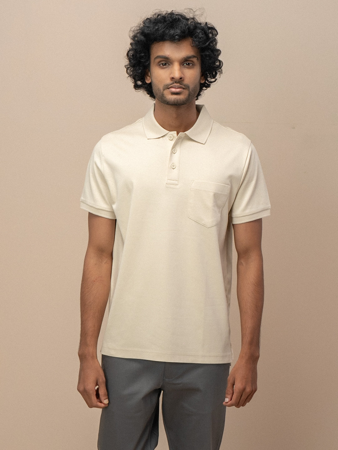 Men Extra Long Staple Cotton Smart Fit Apex Polo T-Shirt Ivory Cream AX3