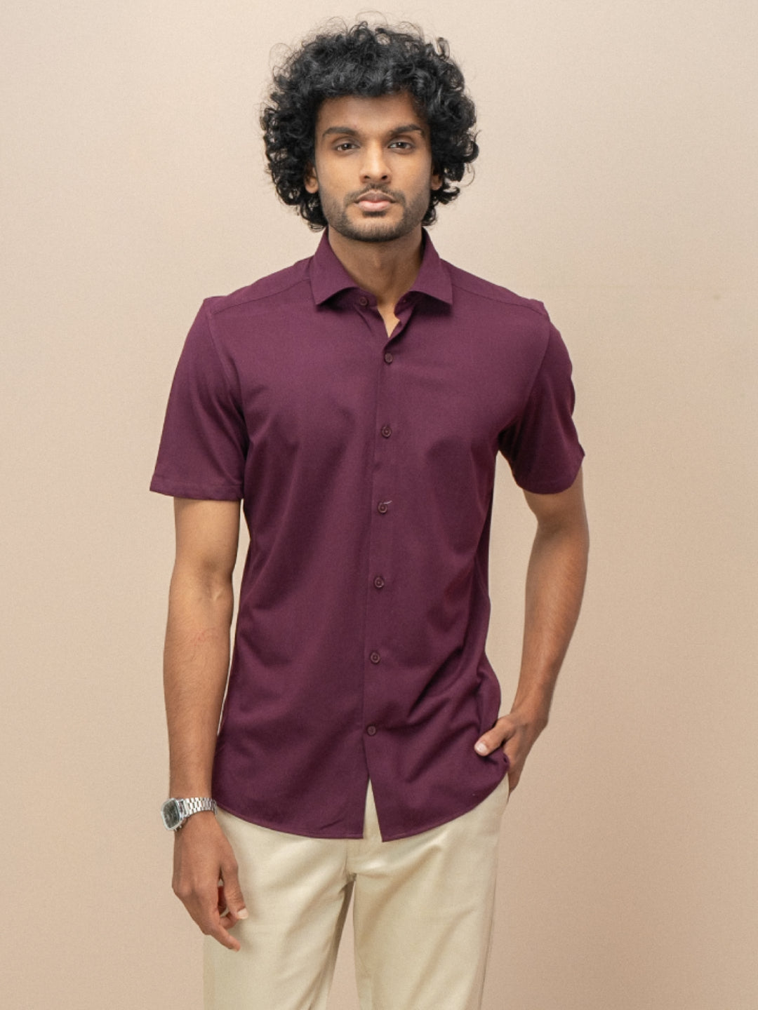 Men Combed Cotton Rich Slim Fit Ether Shirt Grape wine ER4