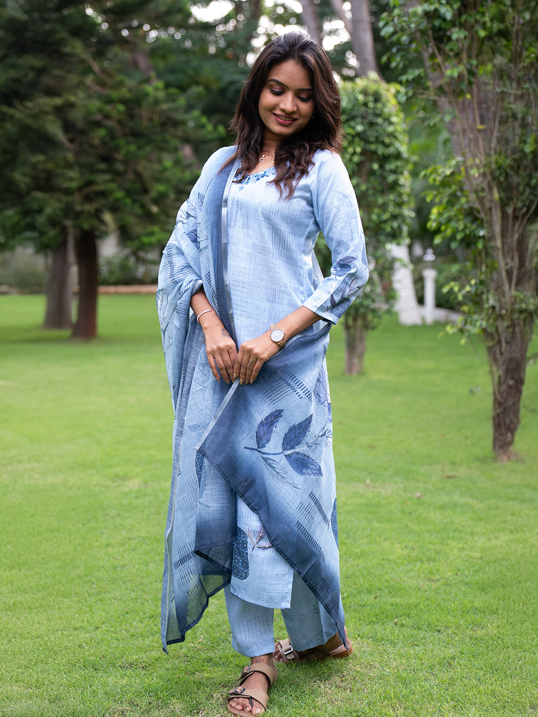 Women Cotton Rich Blue Printed Kurti Set EKS98