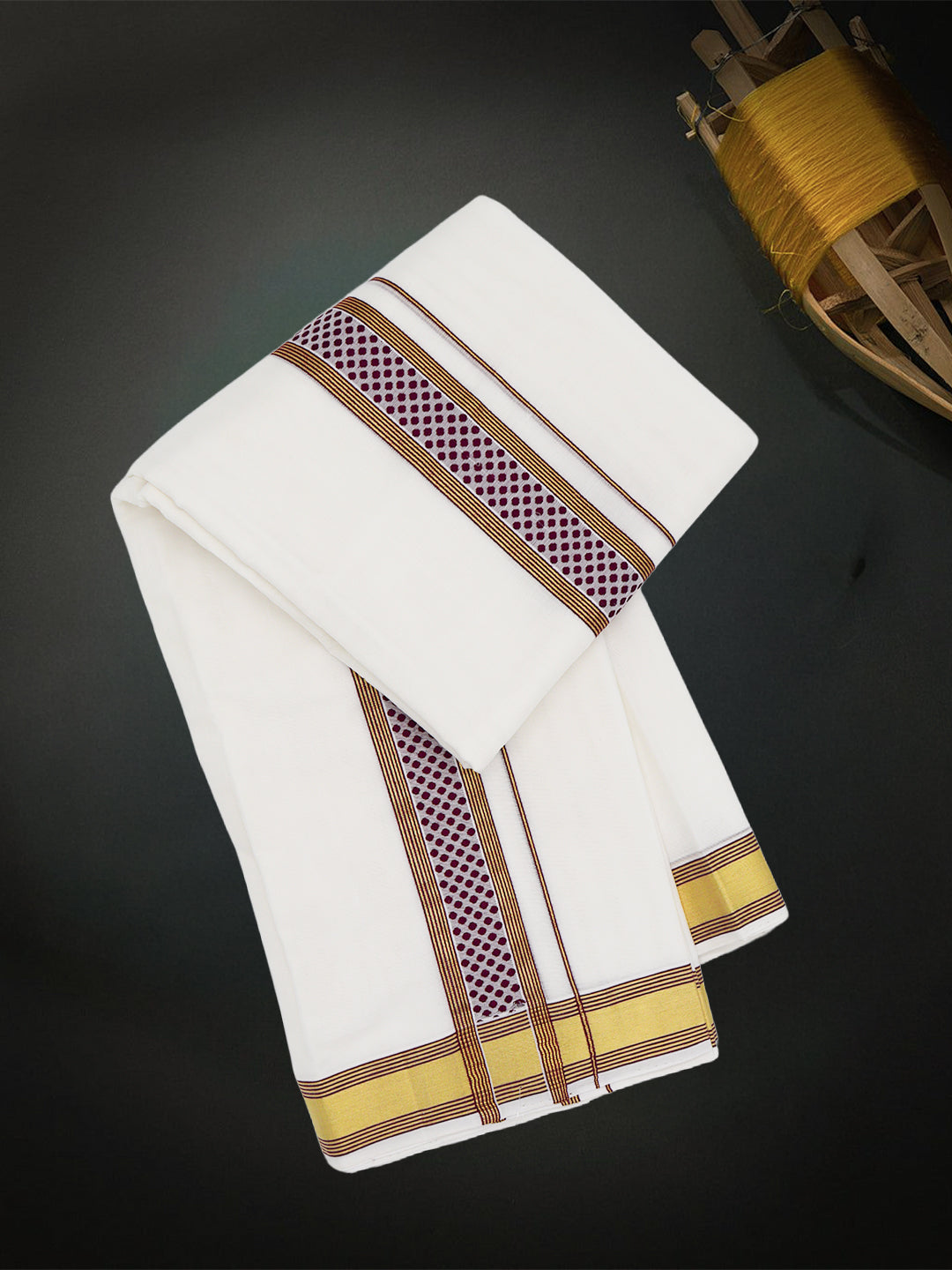 Men Premium Handloom Off White Dhoti with Fancy Border HLM82