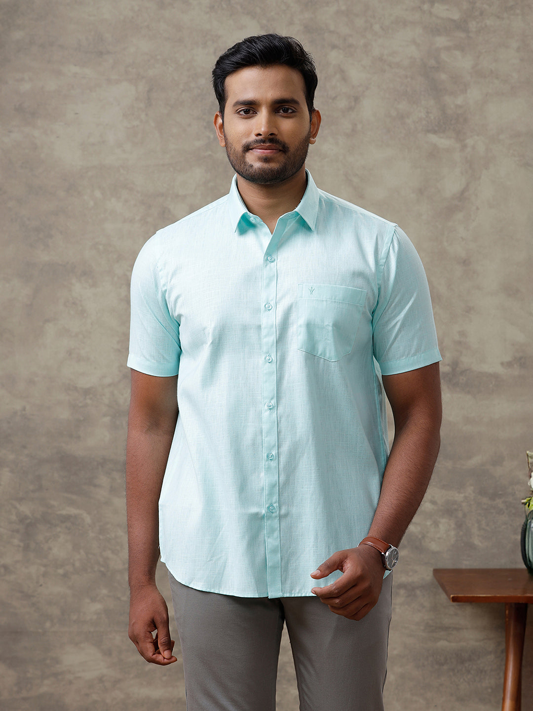 Men Cotton Rich Shirt Light Green T44 TT5