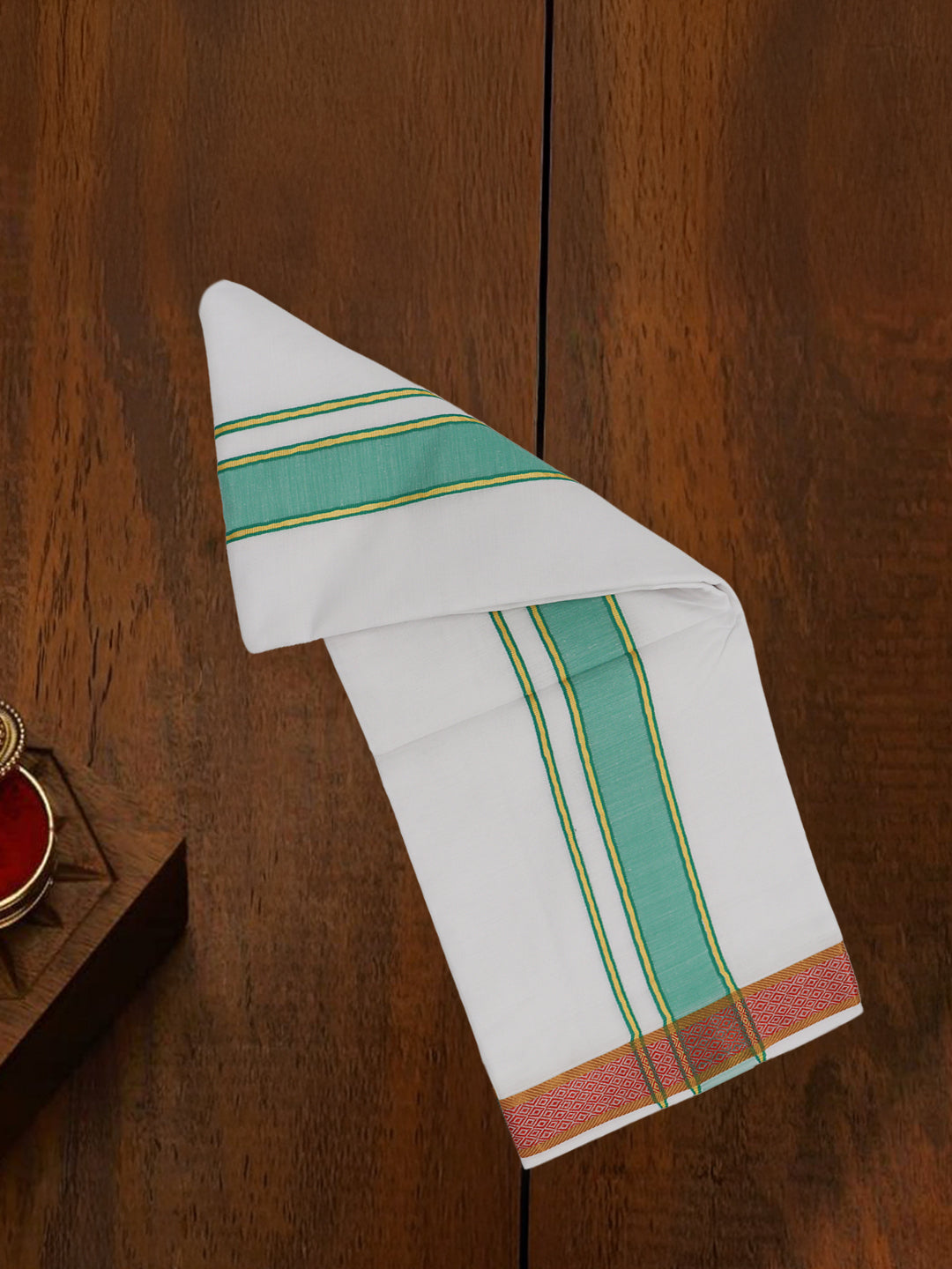 Men Cotton Green Fancy Border Panchakacham with Angavasthram Keerthisena (9+5) KS01