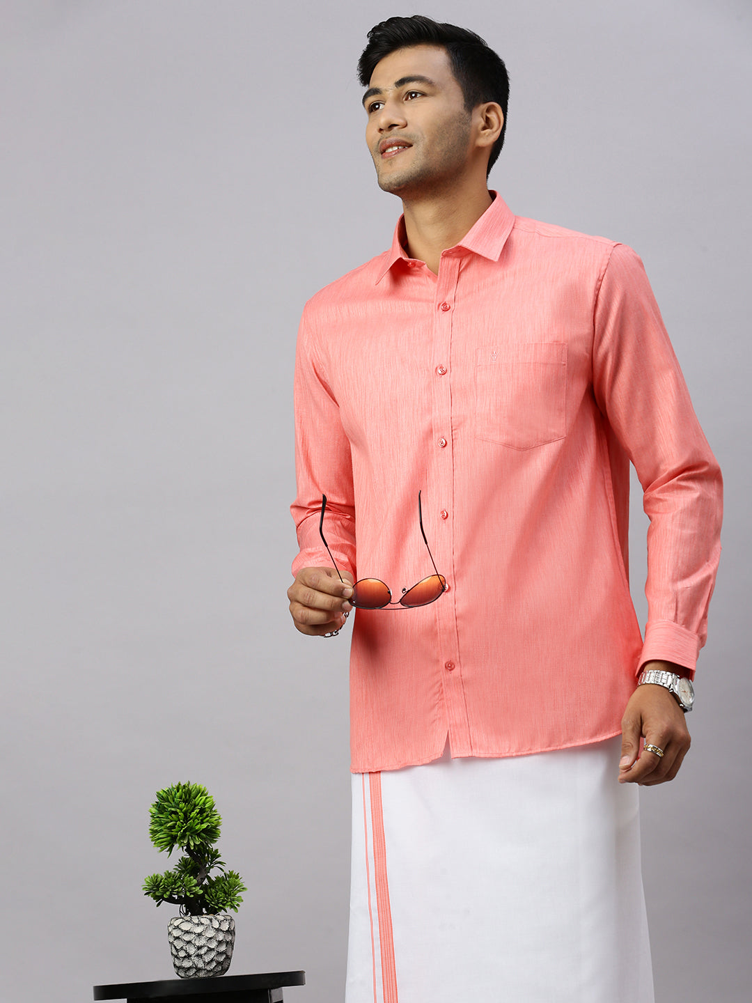 Men Mandy Matching Border Dhoti & Full Sleeves Shirt Set CV1