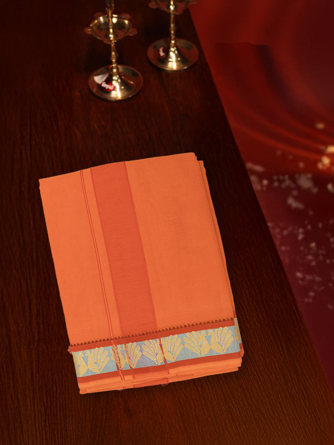 Men 100% Cotton Panchakacham with Angavasthram Set Adinath Dark Kavi (9+5)