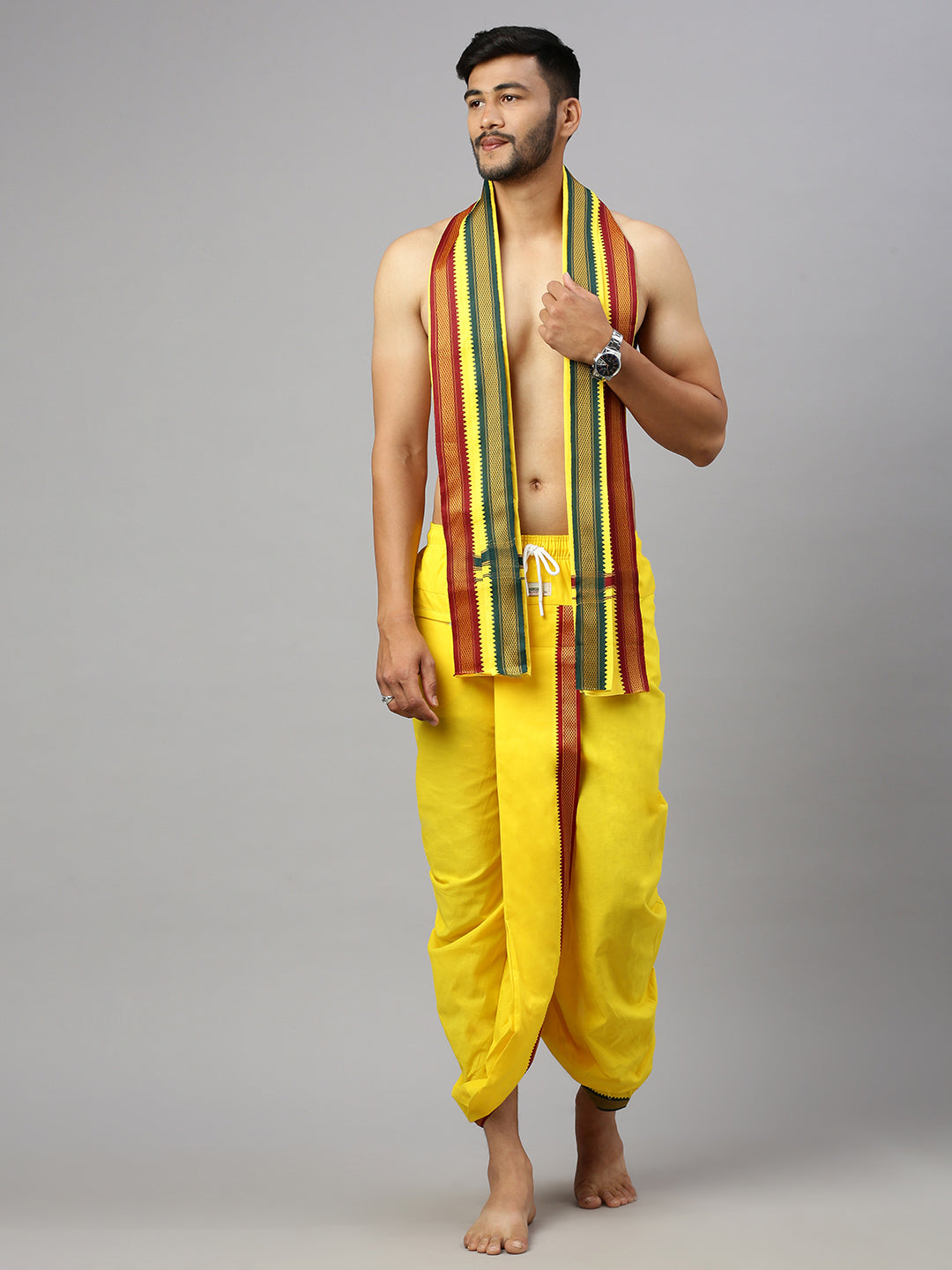 Men Readymade Panchakacham & Towel Set Yellow Naivedhya