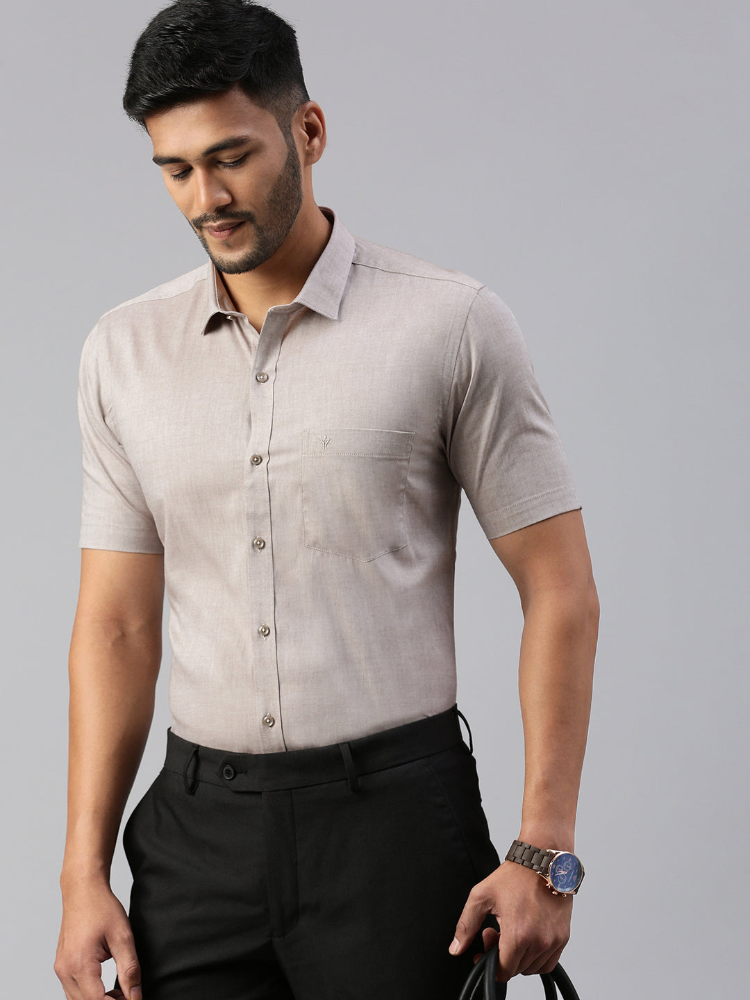 Men 100% Cotton Smart Fit Shirt Light Grey CL6 GD5