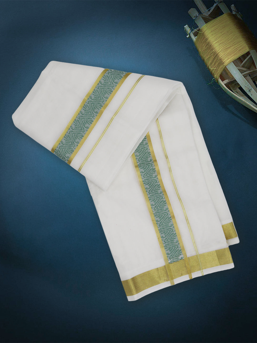 Men Premium Handloom White Dhoti with Fancy Border HLM75