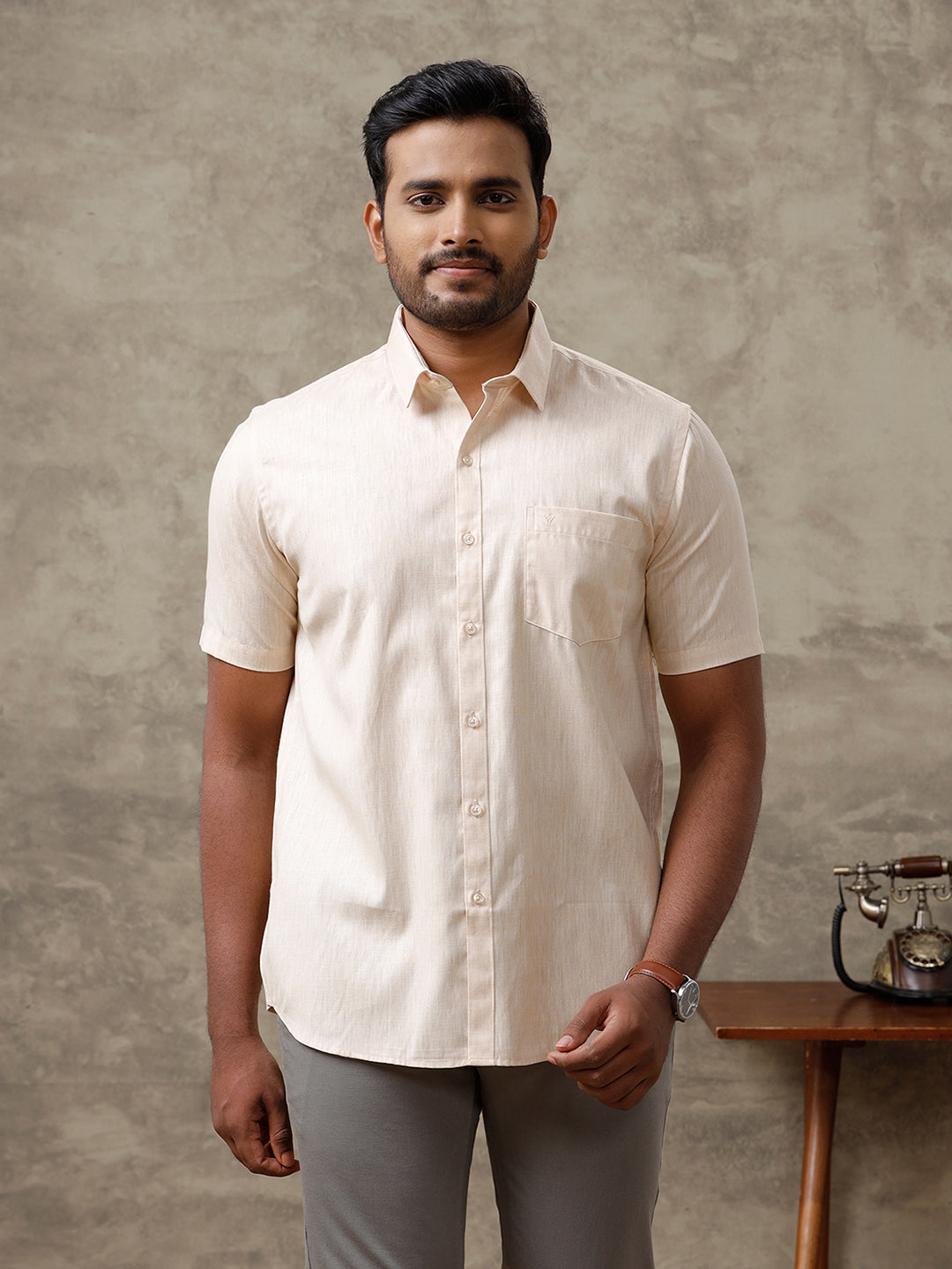 Men Cotton Rich Shirt Light Brown T44 TT1