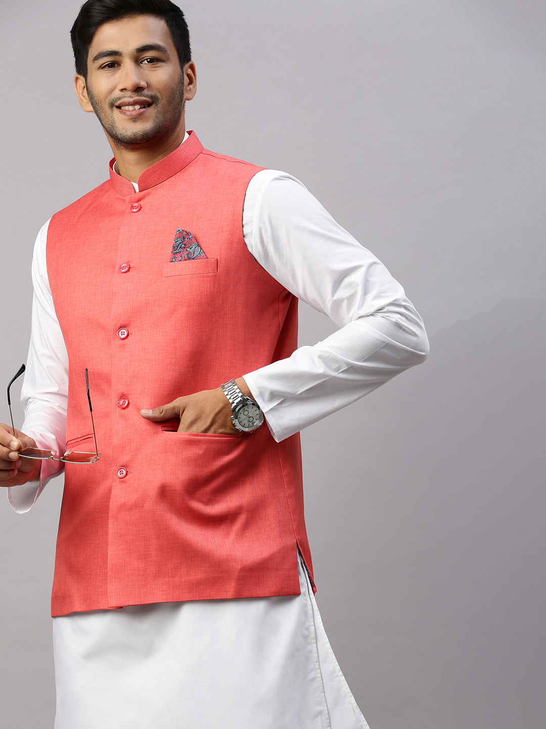 Men Ethnic Jacket Bright Red JA3