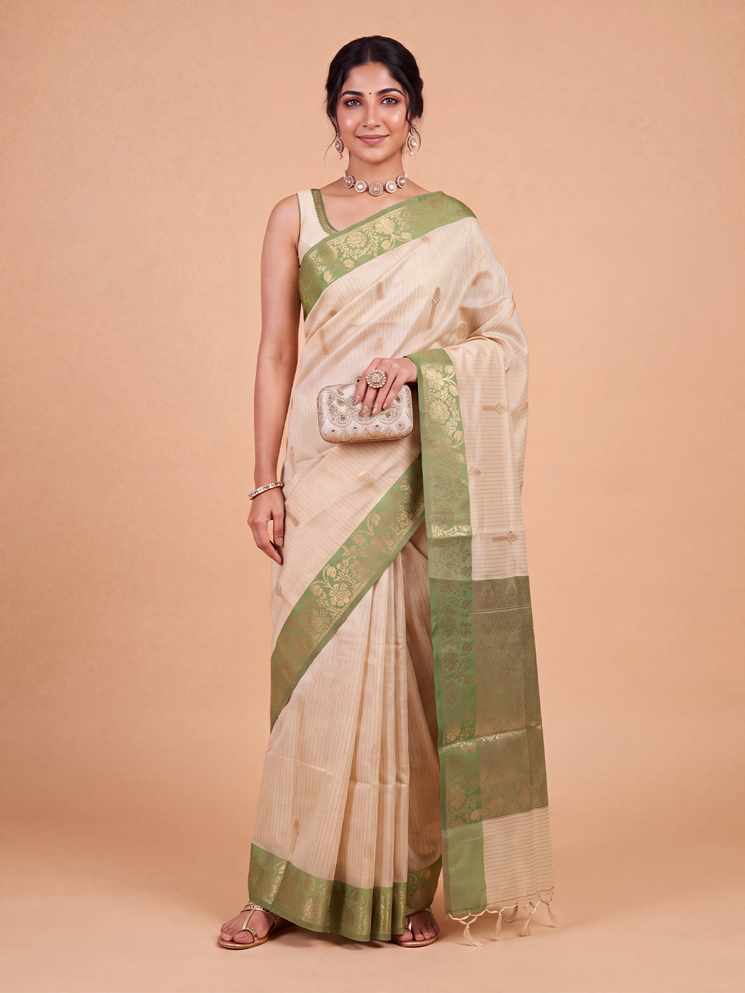 Women Light Brown Fancy Jaquard Saree FS05