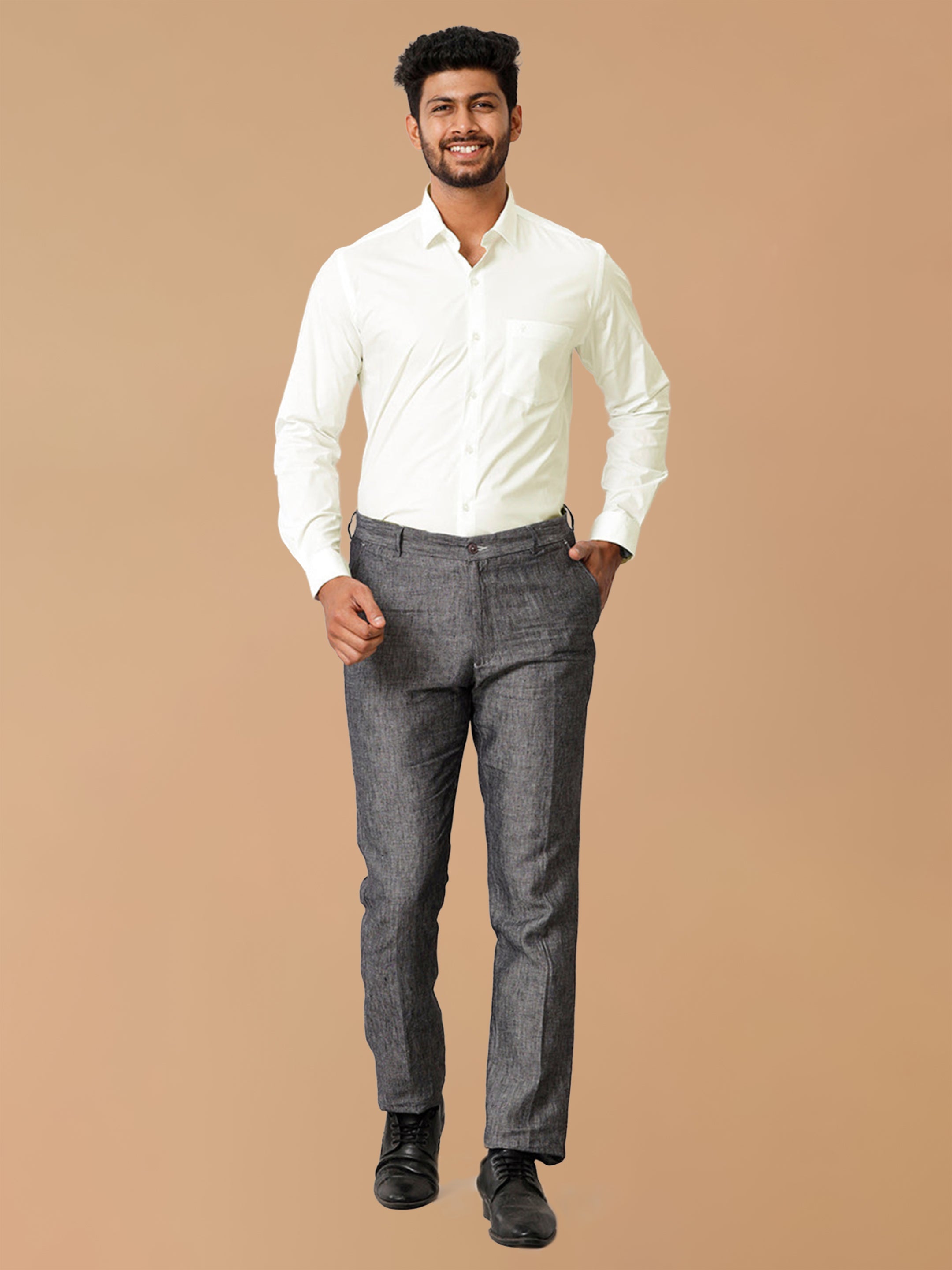 Cotton Spandex Cream 2 Way Stretch Smart Fit Shirt