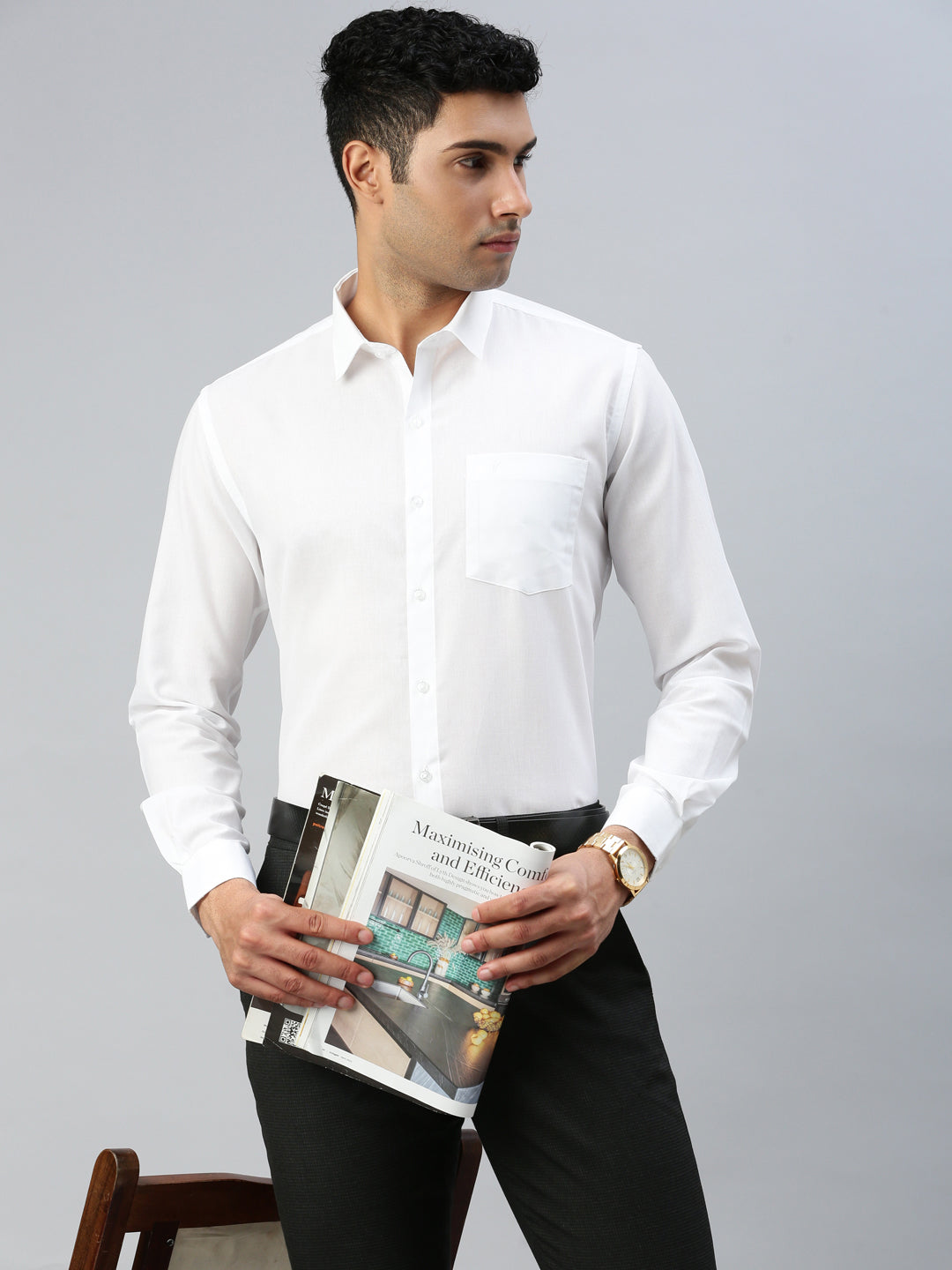 Men Cotton Rich White & Cream Full Sleeves Shirt Combo (2 Pcs Pack)