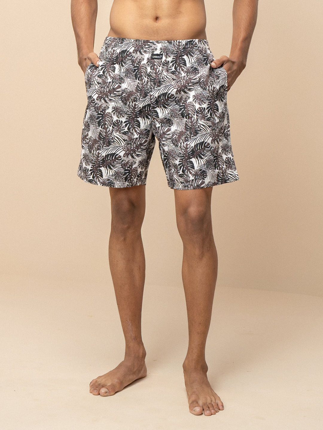 Men 100% Combed Cotton Brown Woven Printed Boxer Long Shorts WB53