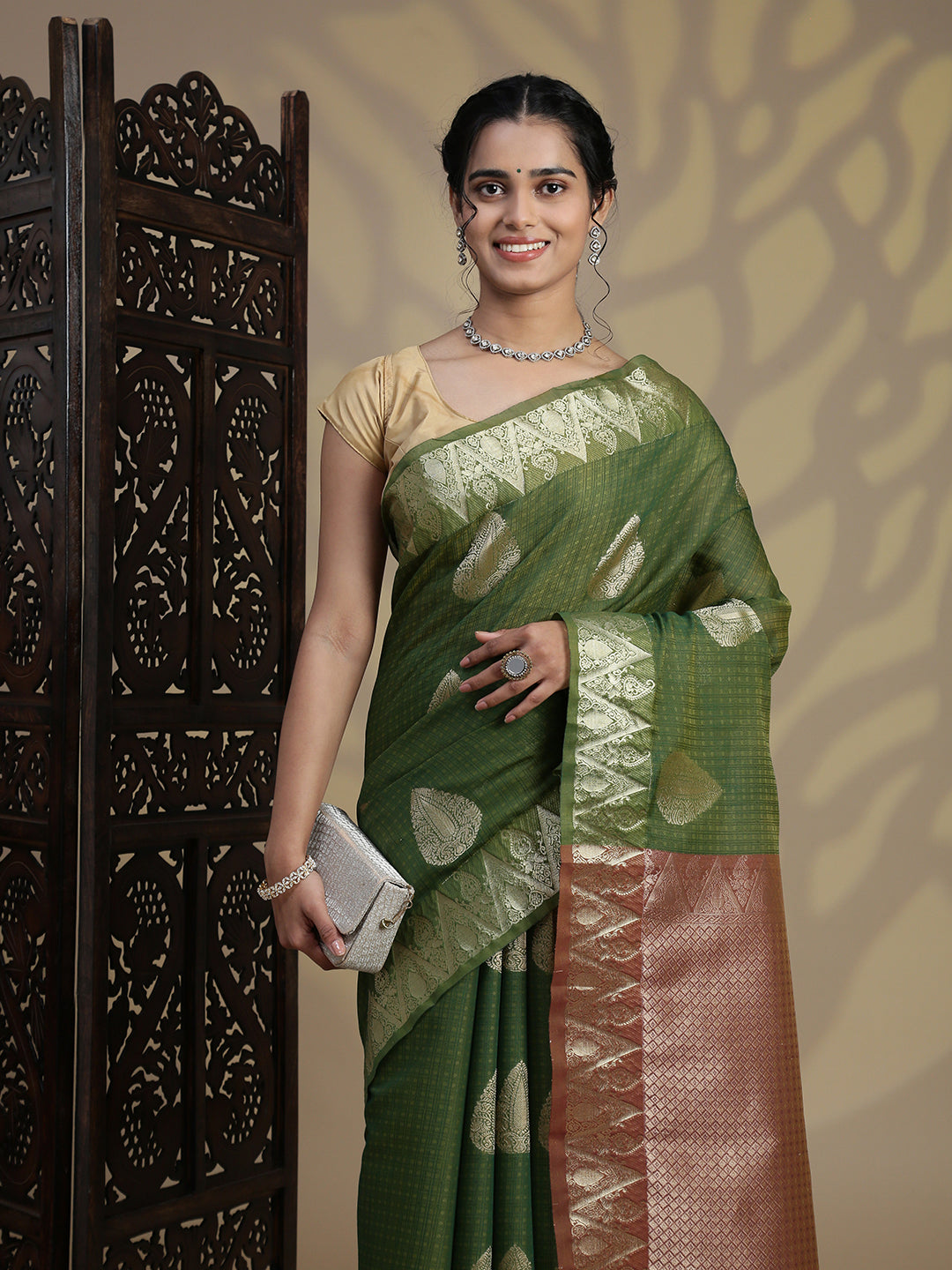 Women Green Kora Cotton Saree SK130