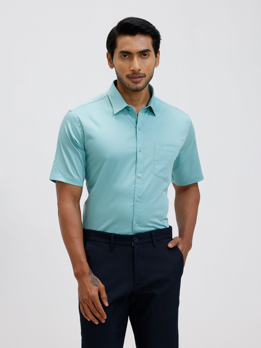 Men Cotton Blend Shirt Shadow Green T53 ACT4