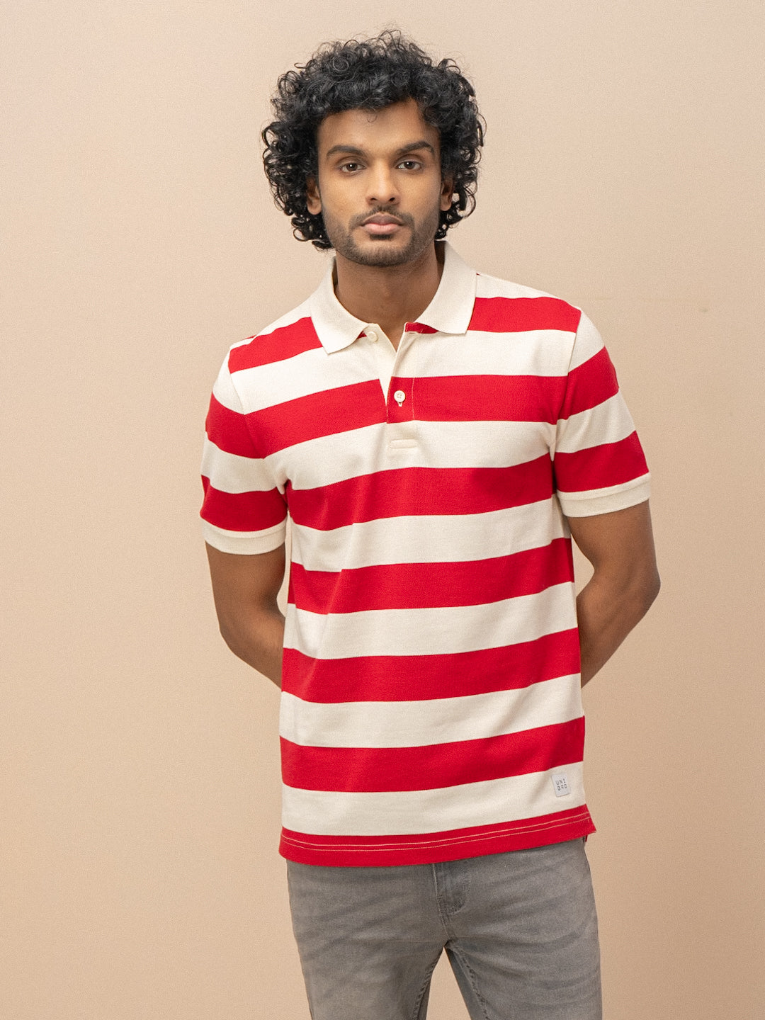 Men Smart Fit Engineered Polo T-Shirt Red with Sandal EN21