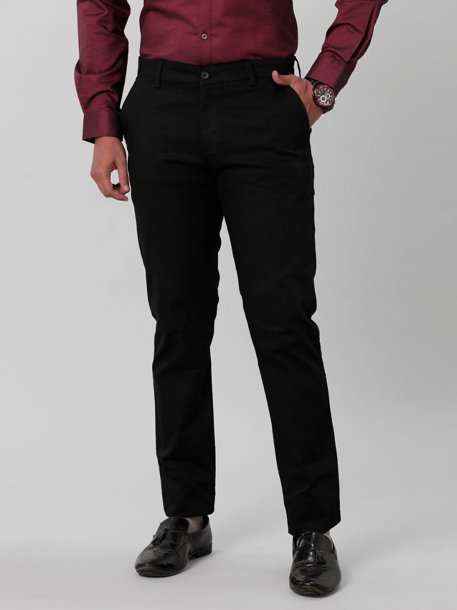 Mens Linen Cotton Trim Fit Black Pants