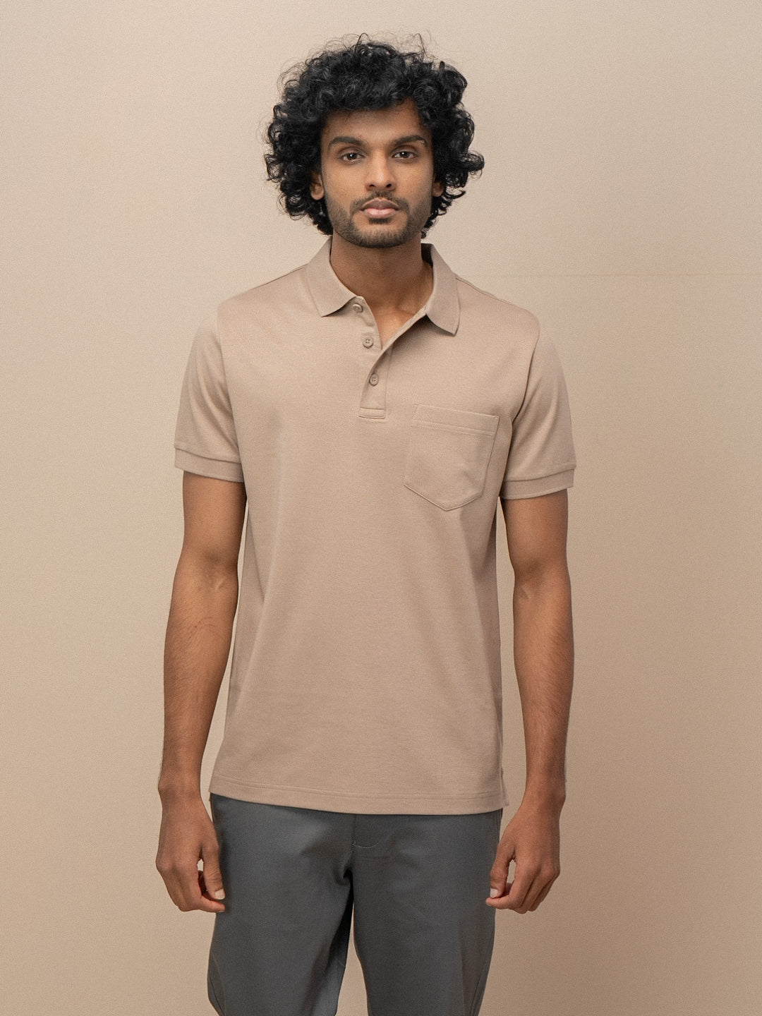 Men Extra Long Staple Cotton Smart Fit Apex Polo T-Shirt Desert Beige AX4