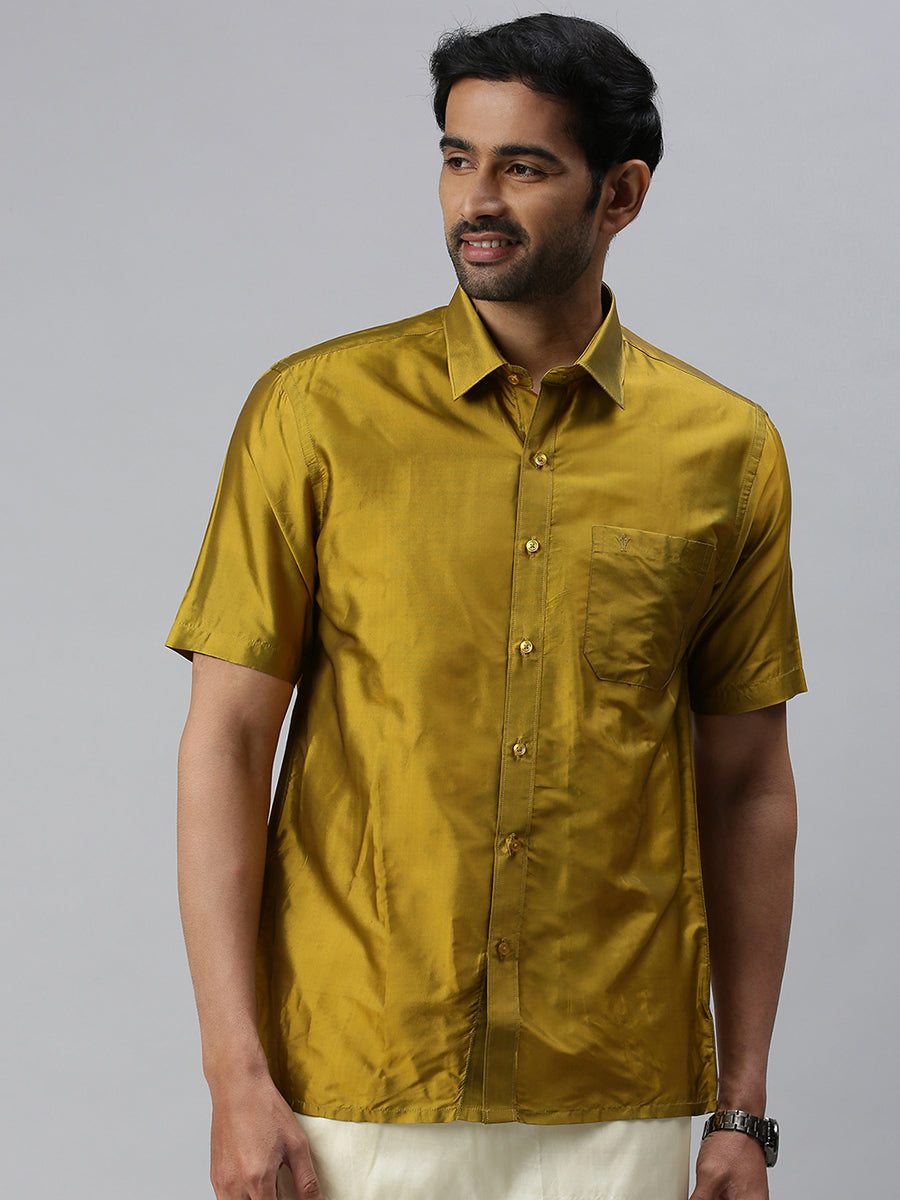 Mens Silk Feel Olive Green Half Sleeves Shirt SFC04