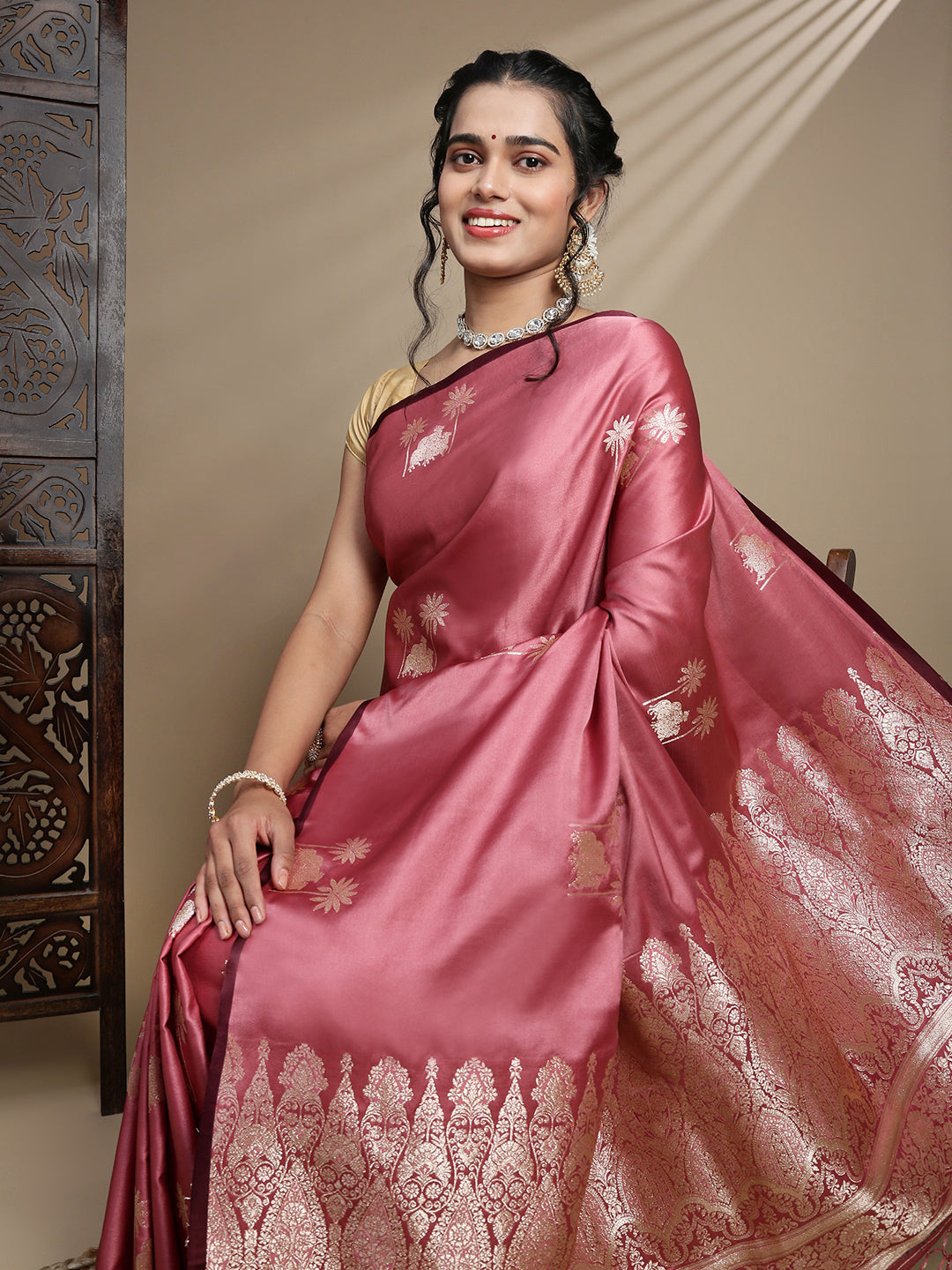 Women Flamingo Pink Soft Silk Saree SS388